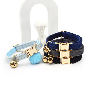 Collares de lujo de terciopelo suave para cachorros y gatos, <span class=keywords><strong>Collar</strong></span> de gato ajustable con campana de hojalata, <span class=keywords><strong>Collar</strong></span> de gato con número de identificación de mascota grabado personalizado - Product Image 6