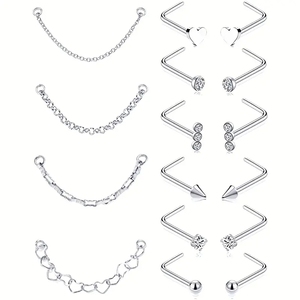 Venta al por mayor de anillos de Nariz de estilo simple de acero inoxidable, conjunto de tachuelas hipoalergénicas de circón para niños, joyería de boda, Piercing para la nariz - Product Image 1
