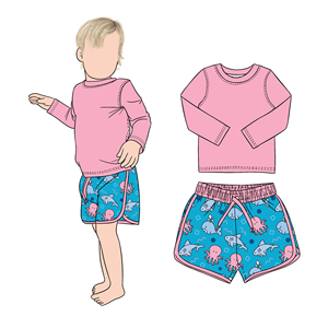 Nuovi Costumi da Bagno per Bambini in Vendita all'Ingrosso, Set 2 Pezzi con Maniche Lunghe e Pantaloncini, per Giocare in Spiaggia in Estate - Product Image 5