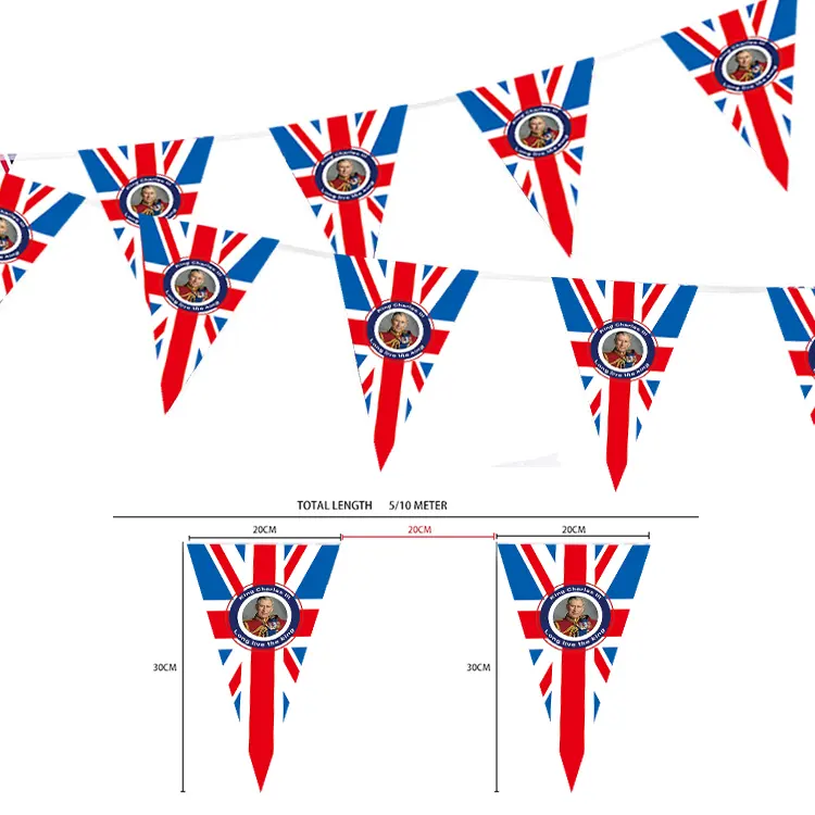Aozhan High Quality 110gsm Knitted Polyester Colourful United Kingdom Union Jack Pennants UK Bunting Flag Banner Strings