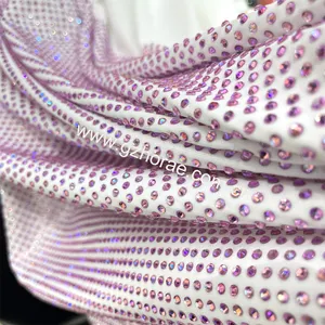 va208 Factory supply elastic rhinestone lace fabric crystal stone fabric by meter