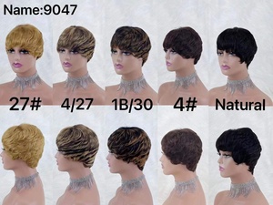 Perruque Naturel Pixie <strong>Cut</strong> <strong>Wig</strong> Human Hair Curly Bob Short Machine Made Pixie <strong>Cut</strong> <strong>Wig</strong> Bleached Knots Frontal Lace <strong>Wig</strong> With Bangs - Product Image 5