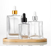 Flacon de parfum plat en verre transparent de 30 ml avec embout compte-gouttes en caoutchouc carré, flacon compte-gouttes de 50 ml pour huiles essentielles