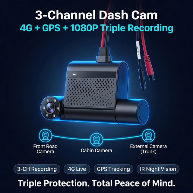 3 Channel 4G GPS Dash Cam 1080P Front Road Interior Trunk Camera IR Night Vision Loop Recording Fleet DVR Video Recorder