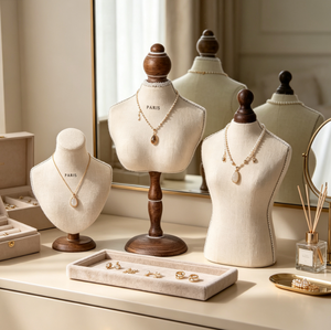 Vintage Jewelry <b>Display</b> Set, Wooden Torso <b>Model</b> <b>for</b> Necklaces Pendants Earrings, Desktop Holder <b>for</b> Showcase & Decoration - Product Image 4