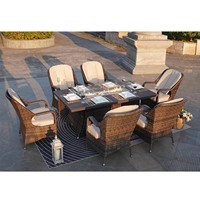 Ensemble de table à manger de jardin d'extérieur de style moderne en aluminium avec foyer, double couche de sling pour hôtel, cour, vacances