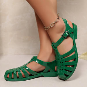 <span class=keywords><strong>Sandalias</strong></span> Romanas de PVC Brillante Estilo Coreano para Verano, <span class=keywords><strong>Sandalias</strong></span> <span class=keywords><strong>Planas</strong></span> de Playa con Punta Cerrada y Agujeros para <span class=keywords><strong>Mujer</strong></span> - Product Image 4