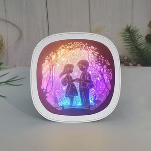 2025 Diy 3D Paper Cut Light Box Plastic Round Photo Frame Art Home Decor Promotional <strong>Gift</strong> <strong>Items</strong> for Handcraft Product - Product Image 3