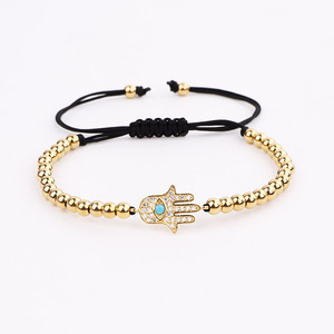 Pulsera de macramé de circón cúbico para mujer, abalorio de alta calidad de <span class=keywords><strong>Hamsa</strong></span> Hhand, cuentas de acero inoxidable - Product Image 3