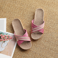 Sandales mules unisexes antidérapantes d'été pour couples, pantoufles en lin, tongs, chaussons d'intérieur à bout ouvert, semelle en lin respirante, pour intérieur et extérieur