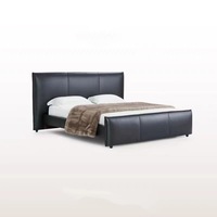 Lit double moderne de luxe léger et écologique, en cuir noir Warrior, avec cadre en bois artistique, design italien minimaliste, nouveau modèle