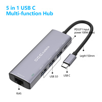 Hub USB-C Gigabit Ethernet 5 en 1 en aluminium, station d'accueil Type C avec RJ45 1000 Mbps, PD 100 W, 3 ports USB 3.0 pour ordinateur portable