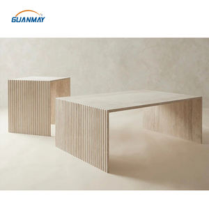 कस्टम 2 पीसीएस ट्रैवेटिन लिविंग रूम कॉफी साइड टेबल सेट प्राकृतिक संगमरमर पत्थर ट्रैवर्टीन कॉफी टेबल - Product Image 1