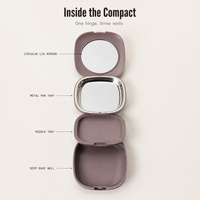 Poudrier compact multi-spécifications à trois couches, coins arrondis, avec miroir intégré, pour poudre et blush, fourni directement