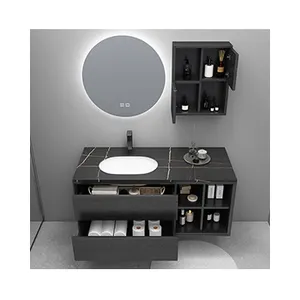 Hotel luxury Bathroom Vanity Wood Vanity And Sink Set Wall Floating Bathroom Furniture with Mirror and Drawer