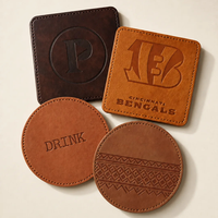 Sous-verres ronds en cuir PU imperméable personnalisés avec logo imprimé UV pour bar et restaurant
