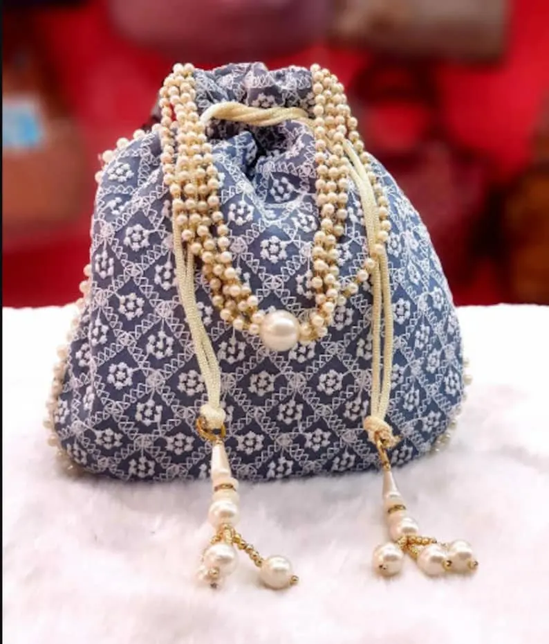 Indian Wholesale Ethnic Designer Embroidered Silk Potli Drawstring Bag Clutch Handbag Return Gift Coin Bag