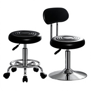 Sillón de Barbería con Asiento de Cuero Sintético, Base de Acero Inoxidable, Altura Ajustable con Bomba Hidráulica, Diseño Industrial, Muebles de Salón - Product Image 1