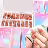 Uñas Postizas Personalizadas, Acrílicas, Cortas, Redondas, Degradado Rosa Claro, Cobertura Total, PMMA, para Extensión de Uñas, DIY