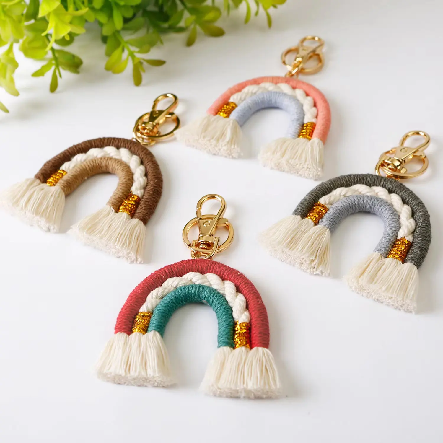 Jewelry Gifts Pendant Home Decor Handmade Mini Rainbow Weave Macrame Tassel Boho Keychain For Women