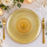 StarLuckINT Assiette de présentation ronde en verre à motif pois dorés 33 cm, décorative, pour service de dîner, mariage, fête, banquet