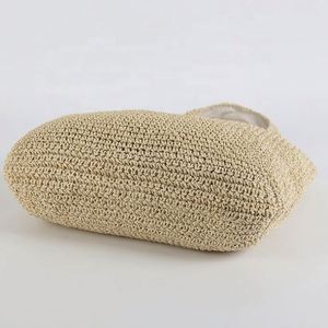 Bolso de playa de paja de papel tejido a mano para mujer, estilo sencillo, con cierre de cremallera bordado, portátil, color liso, venta al por mayor para verano - Product Image 6