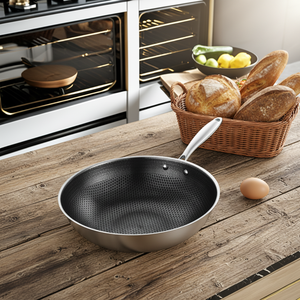Disponibile Padella Wok Antiaderente in Acciaio Inox a Nido d'Ape Capacità 4-5L Compatibile con Induzione per Cucinare e Friggere - Product Image 3
