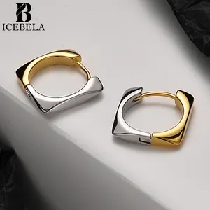 Brincos finos de prata esterlina 925 para mulheres, brincos de dois tons, brincos minúsculos banhados a ouro 18K, brincos coreanos para meninas, ICEBELA