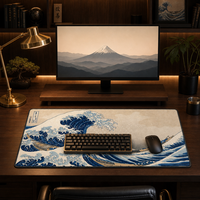 Tapis de Souris Gaming Grande Vague 900x400x3mm en Gros, Tapis de Bureau Antidérapant en Caoutchouc avec Impression par Sublimation pour Usage au Bureau