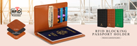 Portefeuille de voyage en cuir PU gaufré avec protection RFID, porte-cartes multiples, étui pour passeport personnalisable avec logo