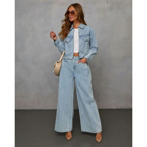 Conjunto <span class=keywords><strong>de</strong></span> <span class=keywords><strong>chaqueta</strong></span> y pantalones vaqueros <span class=keywords><strong>de</strong></span> primavera 2025 para mujer, <span class=keywords><strong>mono</strong></span> <span class=keywords><strong>de</strong></span> pierna ancha elegante informal <span class=keywords><strong>de</strong></span> gran tamaño, alternativa <span class=keywords><strong>con</strong></span> bolsillos, - Product Image 2