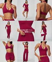 Ensemble de sport 2 pièces : Débardeur dos nu uni et Leggings évasés, très élastiques, effet push-up fessier, pour fitness et yoga