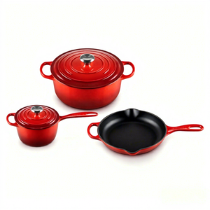 Juego de 5 piezas de utensilios de cocina de hierro fundido esmaltado rojo, antiadherente, con <span class=keywords><strong>cacerola</strong></span>, <span class=keywords><strong>horno</strong></span> holandés, sartén y olla para inducción, para cocina profesional - Product Image 5