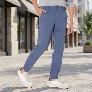 Pantalon décontracté slim pour homme en coton respirant, taille mi-haute élastique, design brodé, léger, en toile colorée, très demandé - Product Image 3