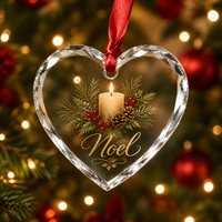 Ornement en verre cristal transparent en forme de cœur, personnalisable, pour souvenir de Noël, décoration intérieure de Noël