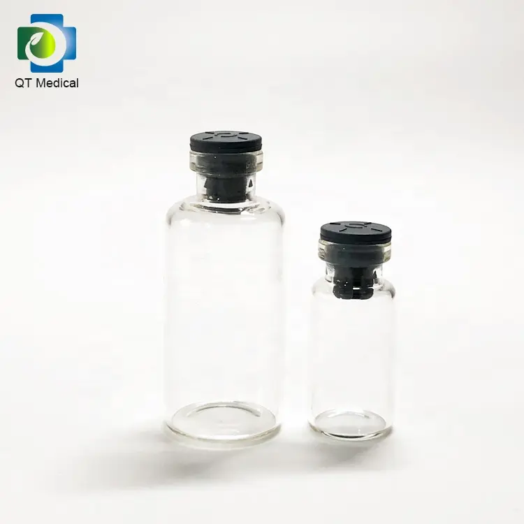 Farmasi Jelas Botol Kaca Botol Vial dengan Sumbat Karet