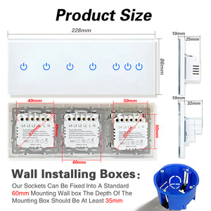 Interruptor Táctil Modelo 228 con Panel de Vidrio Templado, 3 Botones, Cable Único, Retroiluminación LED - Product Image 2