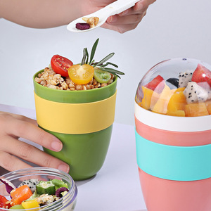 Color-<b>blocked</b> Portable Breakfast Cup With Seal Lid For Office And School Use Mixed Colors Cylinder <b>Shape</b> - Product Image 3