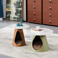 Ensemble de tables d'appoint multifonctionnelles en cuir de selle, mobilier de maison, lit pour chat, table basse pour salon avec lit pour chat