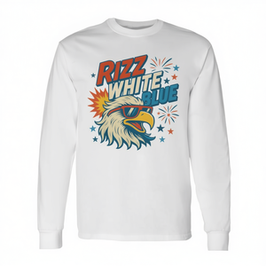 Camiseta de manga larga con diseño de águila patriótica blanca y azul de Rizz, cuello redondo, unisex, para adultos, diseño del 4 de julio - Product Image 2