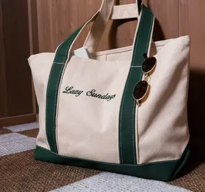 Sacola de lona de algodão reciclada ecológica, sacola de compras lisa com novo designer