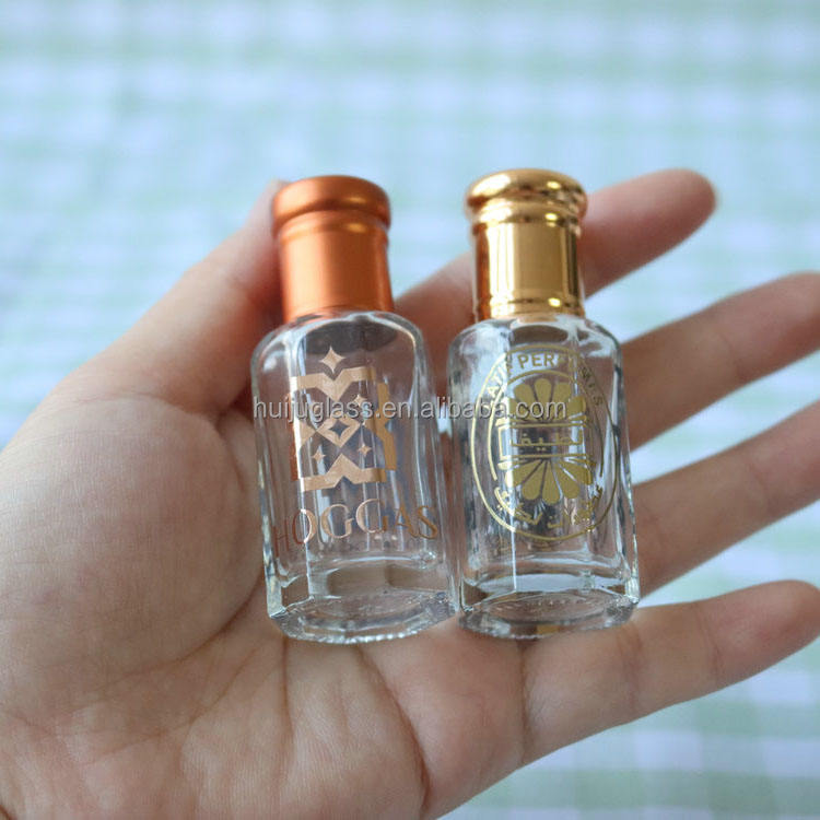 3ml 6ml 12ml oktagon emas hitam Attar parfum minyak esensial botol kaca  dengan stiker kaca di dalam