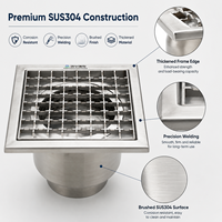Siphon de sol carré en acier inoxydable 304, anti-odeur, avec grille à joint profond, surface brossée, garantie 2 ans pour cuisine commerciale et salle de bain