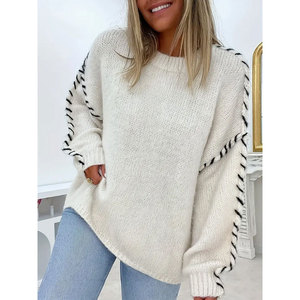 2026 Fall Winter New Euro-US Women's Casual Oversized Solid Color Crew Neck Drawstring Slim-Fitting Long-Sleeve <strong>Knitted</strong> <strong>Sweater</strong> - Product Image 1