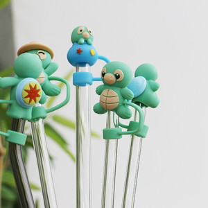 Custom Wholesale BPA Free Food Grade Safe Silicone <strong>Straw</strong> Toppers for Cups Animal Silicone <strong>Straw</strong> Cover <strong>Hats</strong> <strong>Drinking</strong> Accessories - Product Image 1