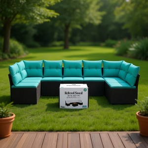 Black Poly <b>Rattan</b> Patio <b>Sofa</b> Set With Cushions For Garden Outdoor Furniture Contemporary Design - Product Image 2