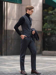 Ensemble de smoking 3 pièces en <span class=keywords><strong>tweed</strong></span> gris mince de luxe pour hommes Taille XL <span class=keywords><strong>Pantalon</strong></span> en <span class=keywords><strong>laine</strong></span> avec fermeture éclair Veste pour mariage Bureau - Product Image 5