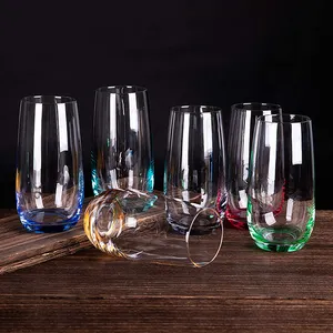 Gobelet en verre transparent Lead-FreeTall Tasse en verre Highball à boire de style élégant à l'ancienne avec fond coloré