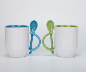 Tasse à café en céramique vierge pour sublimation de couleur intérieure, mugs personnalisés imprimés en gros avec cuillère - Product Image 2