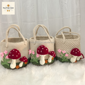 Grande Capacité Mignon Fleur <span class=keywords><strong>Champignon</strong></span> Motif <span class=keywords><strong>Panier</strong></span> De Rangement Dames Circulaire Voyage En Plein Air Sac À Main pour Faire Du Shopping - Product Image 3